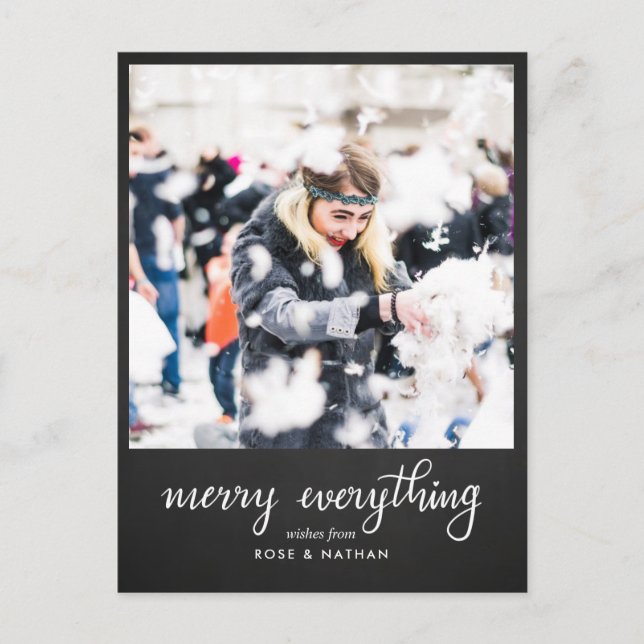 Merry Everything Chalkboard Script Holiday Photo Postcard (Front)