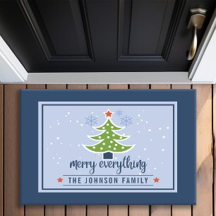 Merry Everything Christmas Tree Family Name Doormat