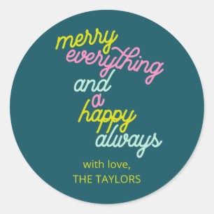 Merry Everything Colourful Christmas Holiday Name Classic Round Sticker