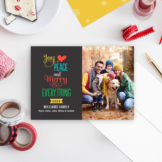 Merry Everything Colourful Typography Photo Holiday Card (Creator Uploaded)