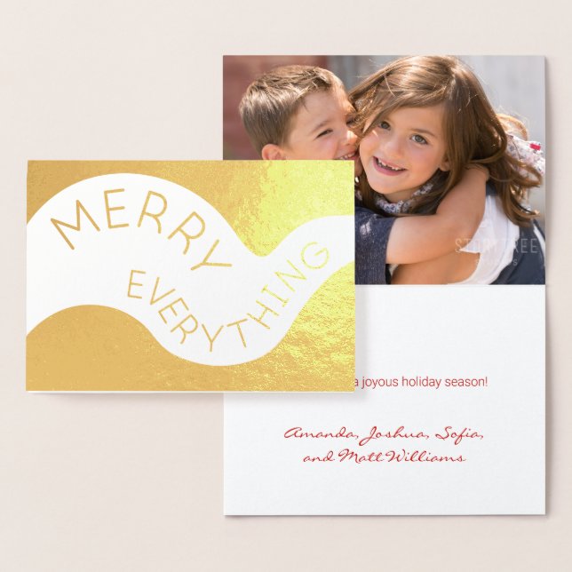 Merry Everything Curved Text Photo Holiday Gold Foil Card (Display)