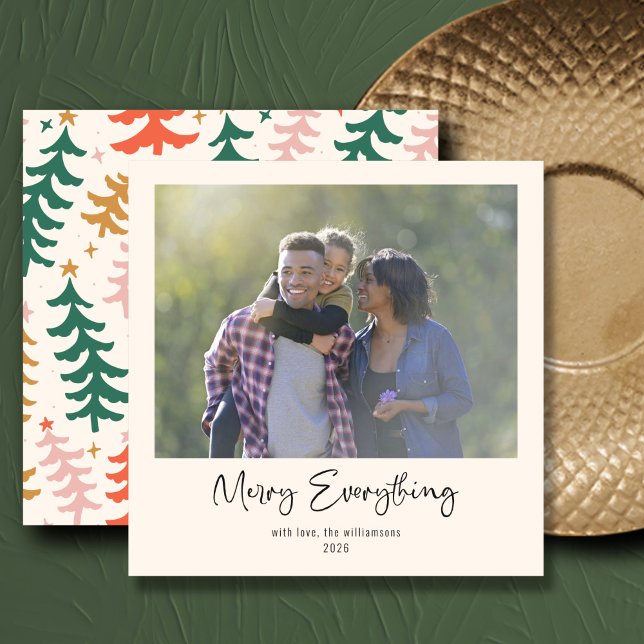 Merry Everything Cute Fun Christmas Trees Photo  Holiday Card (Creator Uploaded)