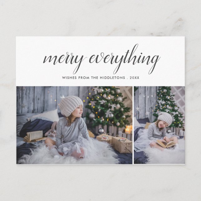 Merry Everything Elegant Script Photo Holiday Postcard (Front)
