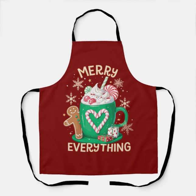 Merry Everything Gingerbread Coffee Latte Xmas Apron (Front)