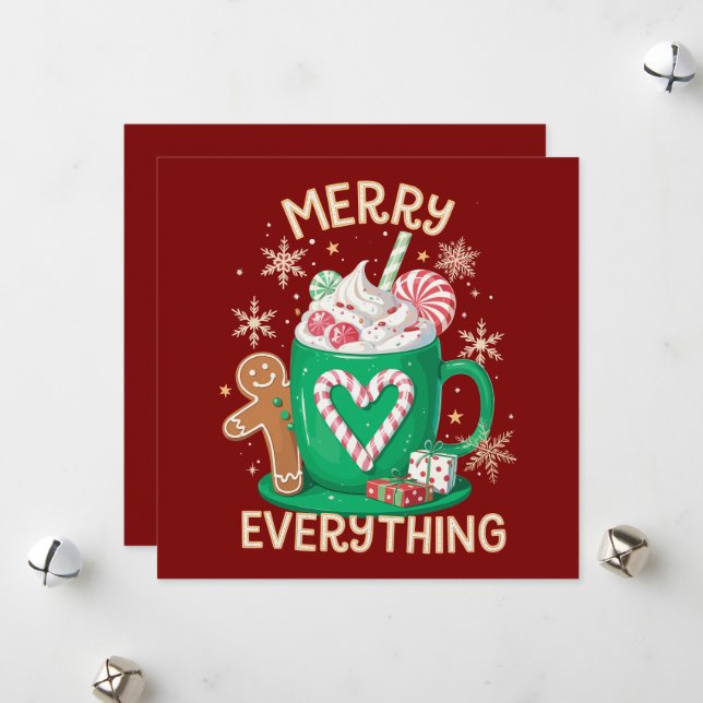 Merry Everything Gingerbread Coffee Latte Xmas Holiday Card (Front/Back In Situ)