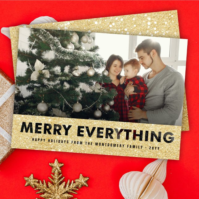 Merry Everything Gold Glitter Cutout Stylish Photo Holiday Card (Creator Uploaded)