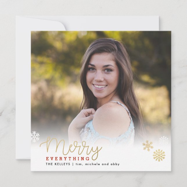 Merry Everything Gold Square  Photo Holiday Card (Front)