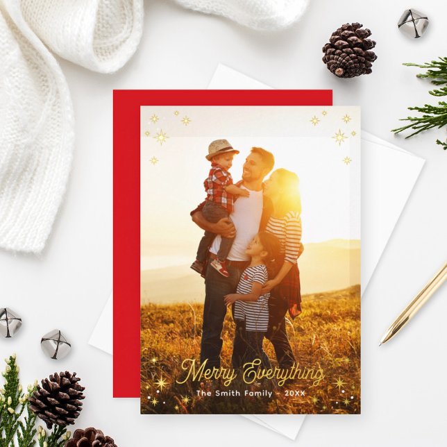 Merry Everything Gold Stars Photo Border Foil Holiday Card (Creator Uploaded)