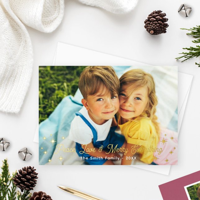 Merry Everything Gold Stars Photo Border Foil Holiday Card (Creator Uploaded)