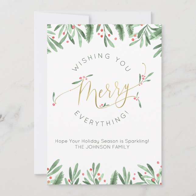 Merry Everything Gold Typography Christmas Holiday Card (Front)
