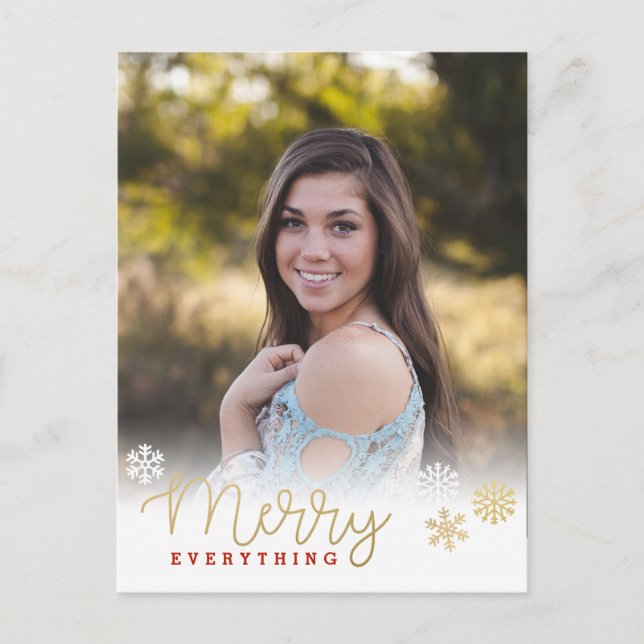 Merry Everything Gold Vertical Photo Holiday Postcard (Front)