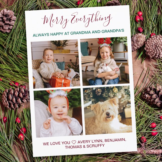 Merry Everything Grandparents 4 Photo Christmas Holiday Card (Creator Uploaded)