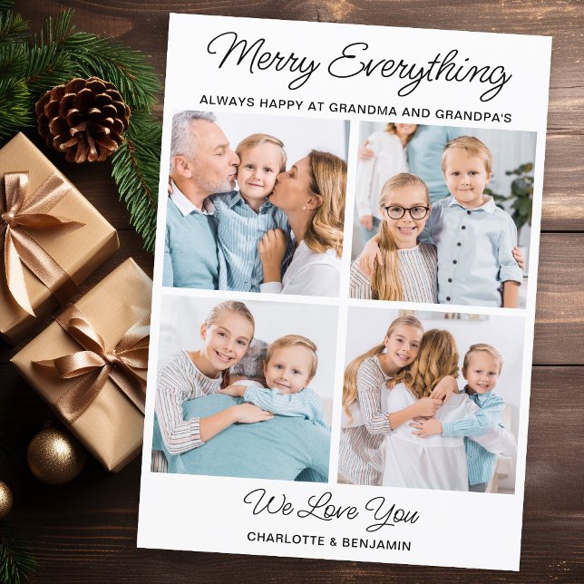 Merry Everything Grandparents 4 Picture Christmas Holiday Card (Creator Uploaded)