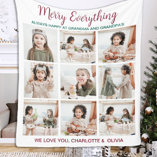 Merry Everything Grandparents 9 Photo Christmas Fleece Blanket
