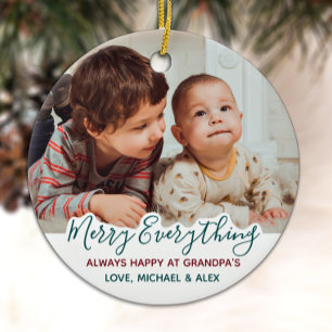 Merry Everything Grandparents Christmas Photo Ceramic Ornament