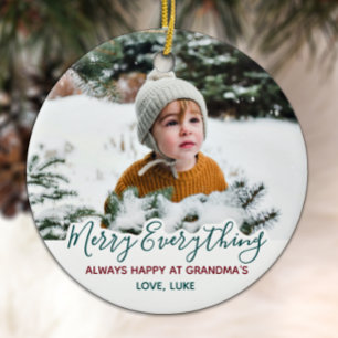Merry Everything Grandparents Christmas Photo Ceramic Ornament