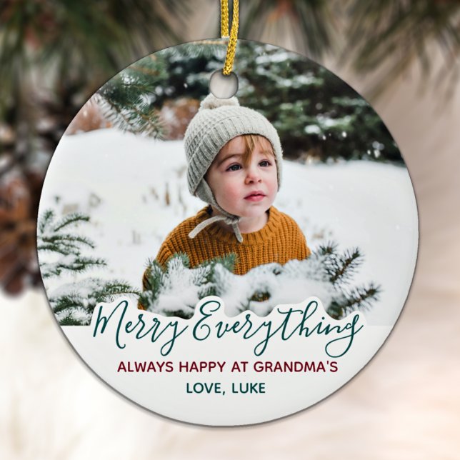 Merry Everything Grandparents Christmas Photo Ceramic Ornament (Creator Uploaded)