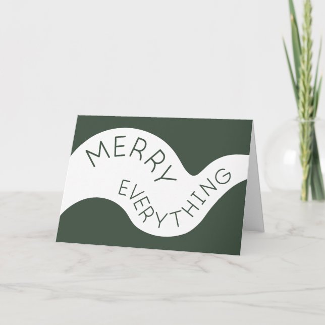 Merry Everything Green Curved Typography Photo Holiday Card (Front)