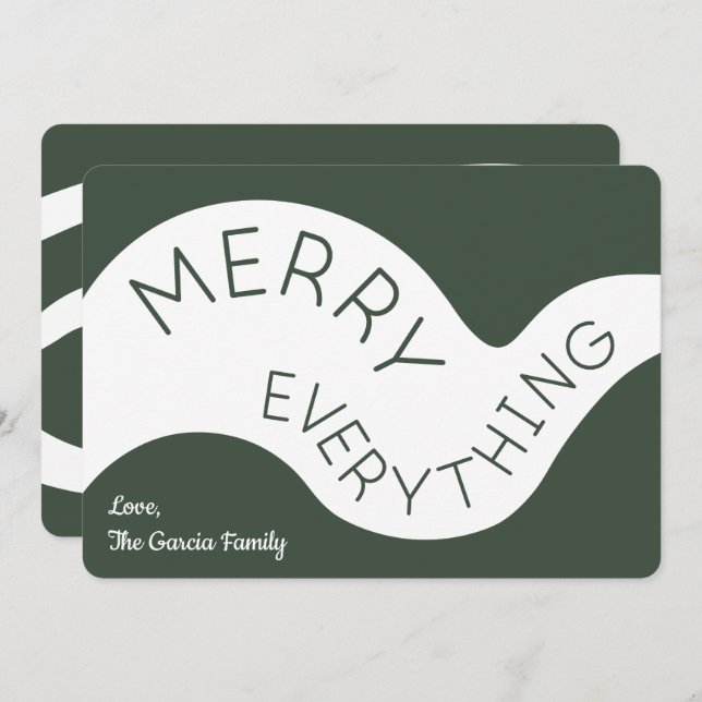 Merry Everything Green Typography Abstract Curves Holiday Card (Front/Back)