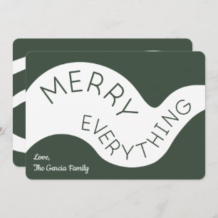 Merry Everything Green Typography Abstract Curves Holiday Card