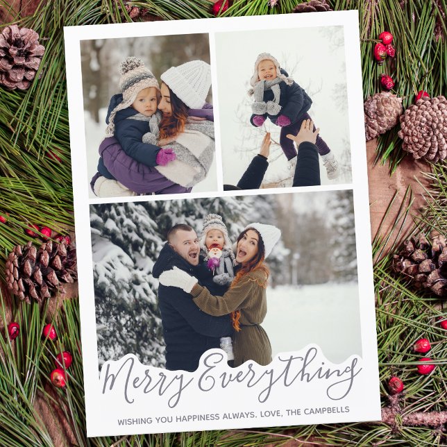 Merry Everything Happy Always Cute Family 3 Photos Holiday Card (Creator Uploaded)