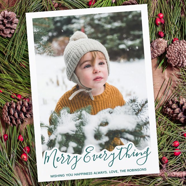 Merry Everything Happy Always Modern Trendy Green Holiday Card (Creator Uploaded)
