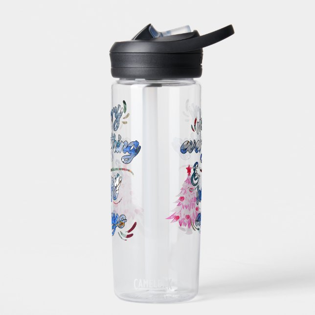 Merry Everything & Happy Always - Pink Tree Water Bottle (Left)