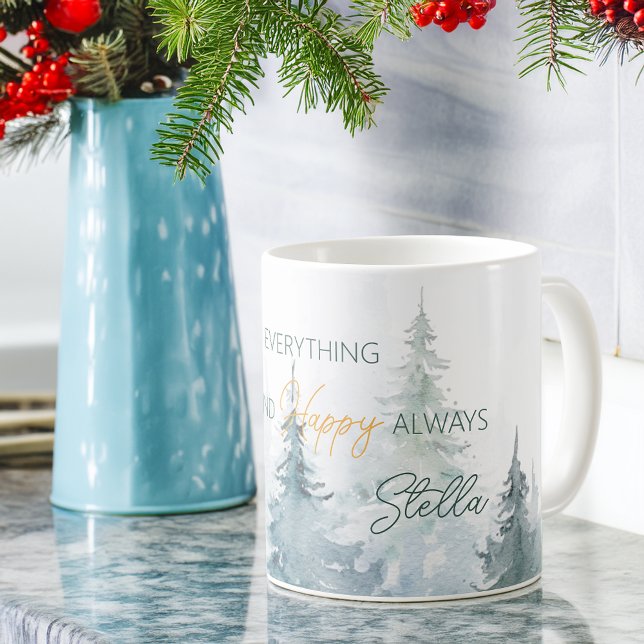 Merry Everything Happy Always Trees Personalised Coffee Mug (Merry Everything Happy Always Trees Personalized Coffee Mug)