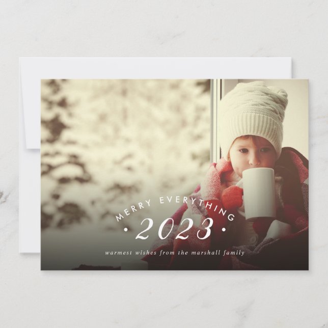 Merry Everything Minimalist Photo Overlay Flat Holiday Card (Front)