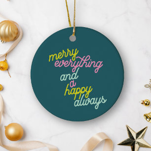 Merry Everything Mint Teal Christmas Cute Holiday Ceramic Ornament
