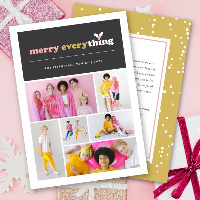 Merry Everything Mod Color Blocks Mistletoe Photo Holiday Card (Creator Uploaded)