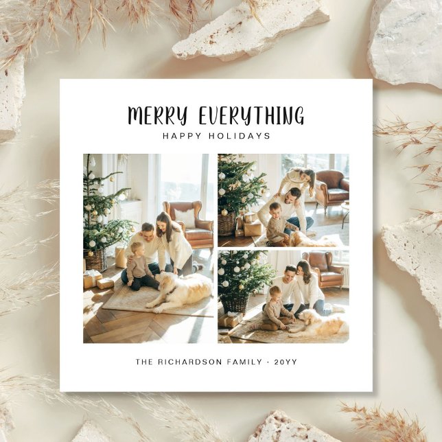 Merry Everything Modern 4 Photo Family Christmas Holiday Card (Creator Uploaded)