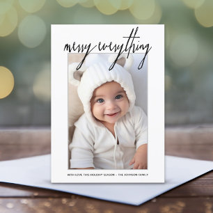 Merry Everything Modern Christmas 1 Photo Black Holiday Card