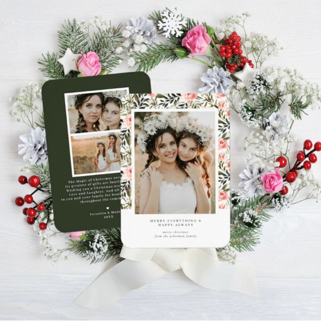 Merry Everything Modern Floral Holiday Photo Card (Creator Uploaded)