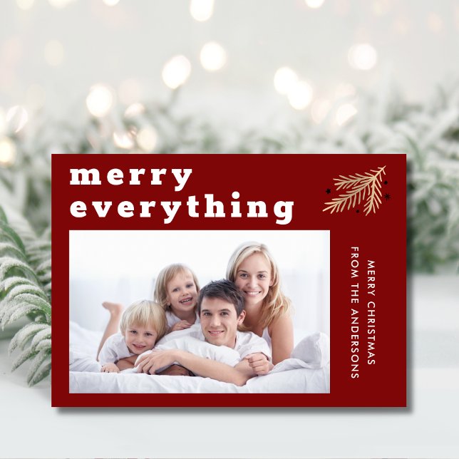 Merry Everything Modern Red Photo Holiday Card (Creator Uploaded)