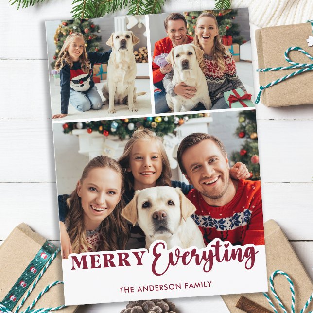 Merry Everything Personalised Modern Family Photos Holiday Card (Creator Uploaded)
