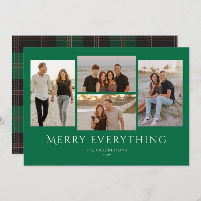 Merry Everything Photo Green Red Plaid Holiday Card (Front/Back)