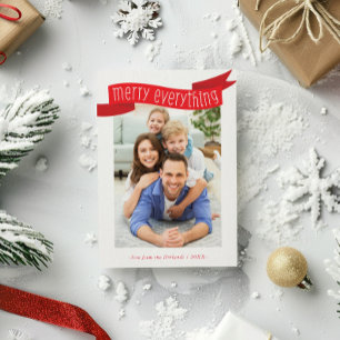 MERRY EVERYTHING PHOTO modern family banner red Holiday Card