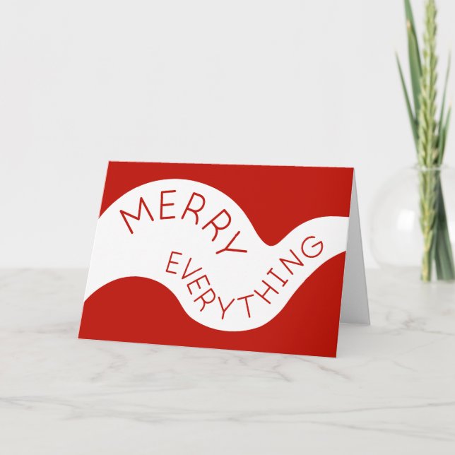 Merry Everything Red Curved Typography Photo Holiday Card (Front)
