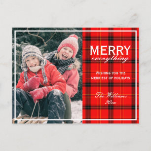 Merry Everything Red Plaid Family Photo Christmas Holiday Postcard
