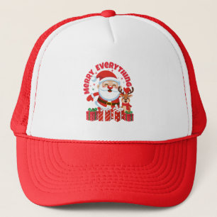 Merry Everything Santa & Reindeer Christmas Trucker Hat