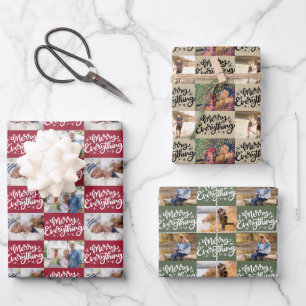 Merry Everything Script  6 Photo Chequerboard Wrapping Paper Sheet