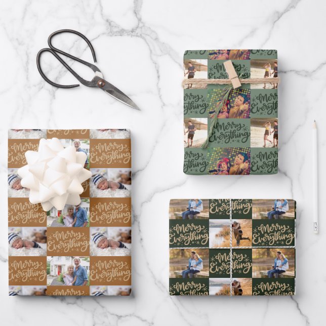 Merry Everything Script  6 Photo Christmas Wrapping Paper Sheet (Front)