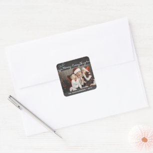 Merry Everything Script Chalkboard Holiday Photo Square Sticker