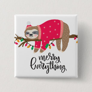 Merry Everything   Sleepy Sloth 15 Cm Square Badge