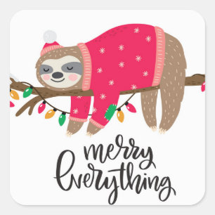 Merry Everything Sleepy Sloth Square Sticker