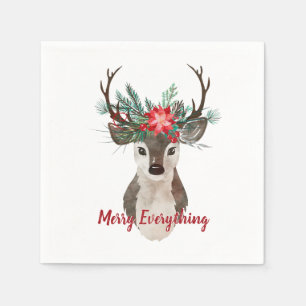Merry Everything Watercolor Deer Antler Bouquet Napkin