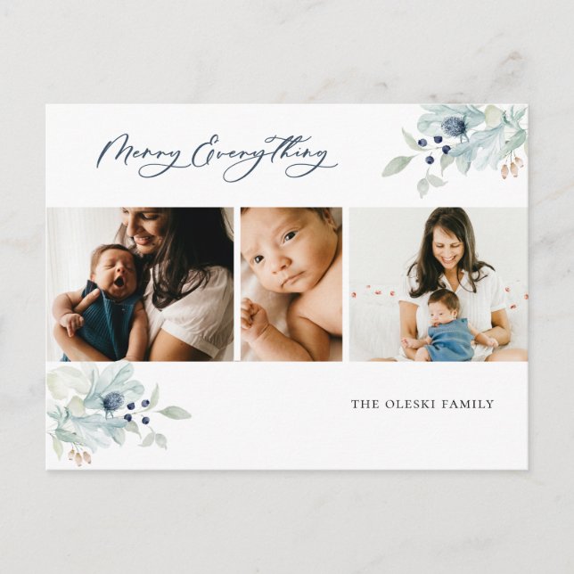 Merry Everything Winter Botanical Photo Collage Holiday Postcard (Front)