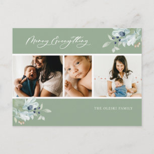 Merry Everything Winter Botanical Photo Collage Holiday Postcard