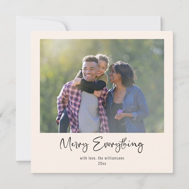 Merry Everything Yellow Green Red Floral Photo Holiday Card (Front)